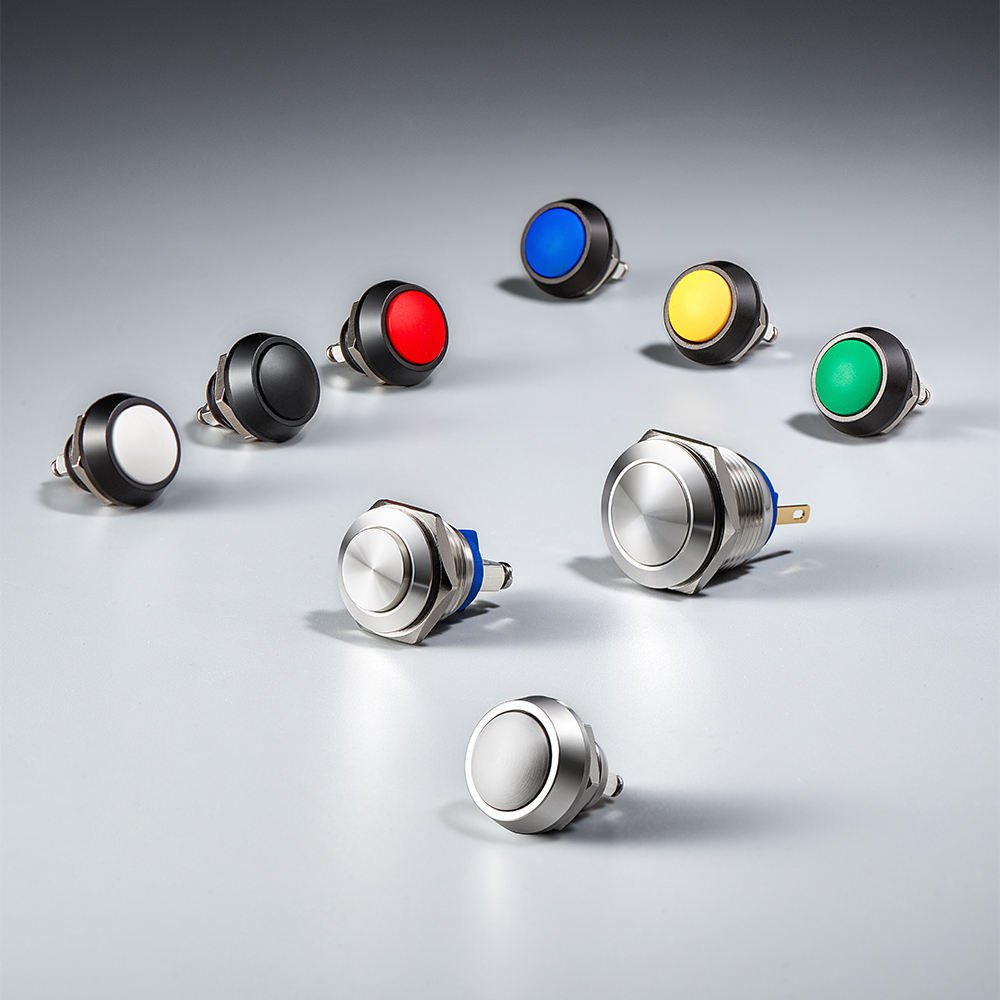 Langir Flat Metal Button Switch on Off Small 12mm 16mm 19mm 22mm 25mm 30mm 40mm 5A 250VAC Push Button Switches