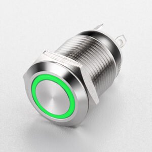 High Current 12mm 2A 36VDC 12V 24V Aluminum Oxide Push Button Switch LED Light 1NO Black Stainless Steel IP65 Level Plastic