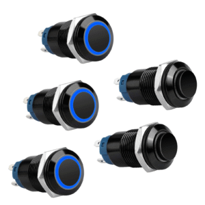 12mm 5A 12VDC Push Button 1NO1NC ON/OFF Switch Black Metal Shell with Blue LED Ring Light Waterproof Latching Push Button Switch