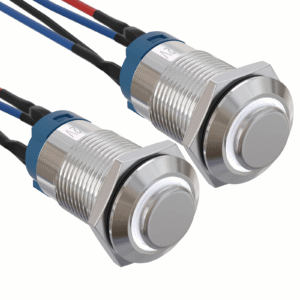 China 12mm Latching Push Button High Round Head Stainless Steel 1 Normally Open with Ring Led Push Button Electrical Switches