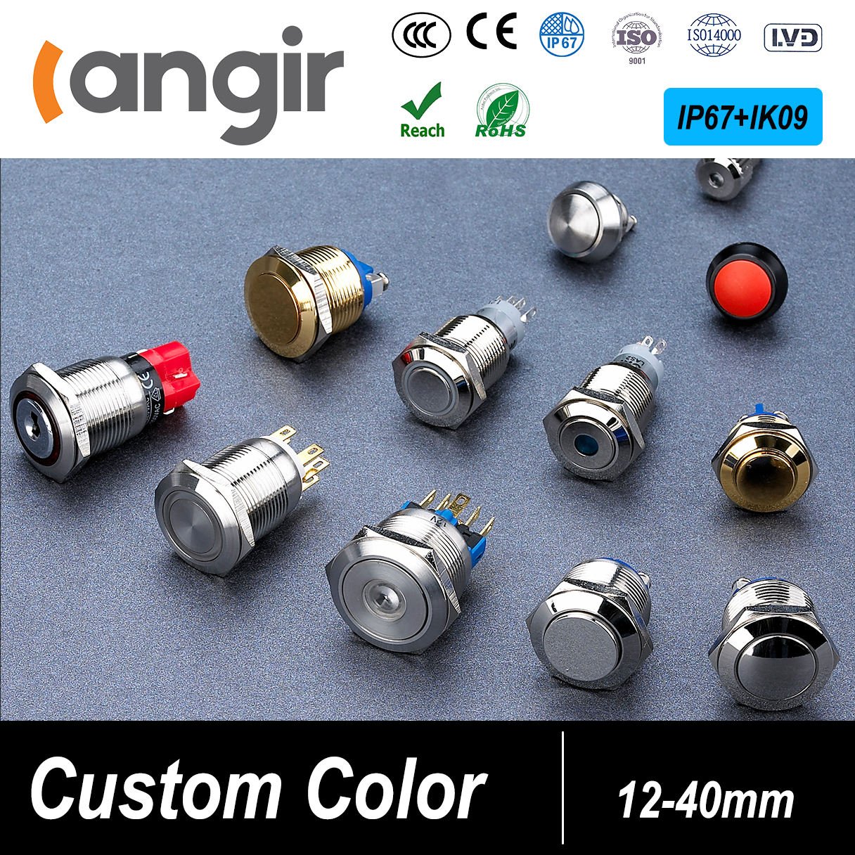 Langir 12mm 24V Waterproof IP67 Off-On Non-Illuminated Electrical Switches 2-Pines Momentary Metal Push Button 1NO 12V Plastic - Image 7