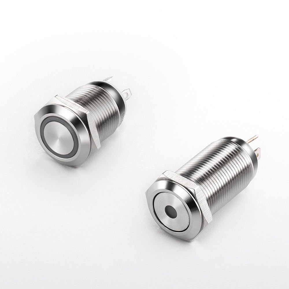 12mm Latching LED Push Button Silver Shell Pre-Wiring IP65 Waterproof 1NO 1 Normally Self-Locking Switch for 12V Max. Voltage - Image 7